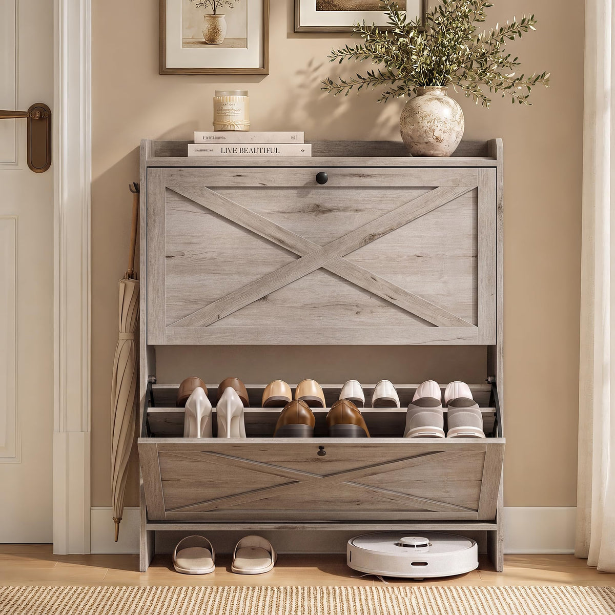 Shoe Storage Cabinet with Flip Drawers, Entryway Organizer