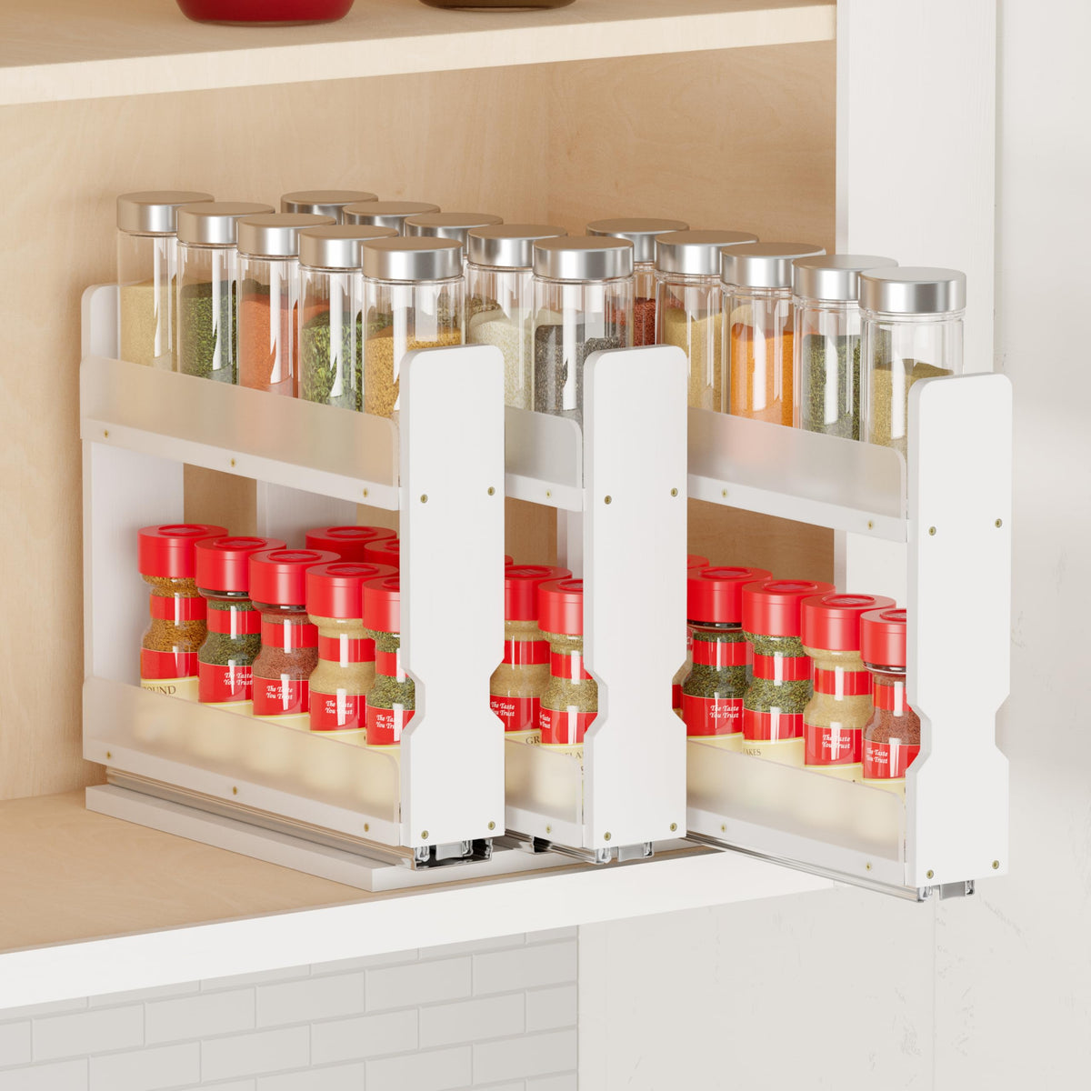 Bamboo Pull Out Spice Rack Organizer, Sliding Cabinet Storage