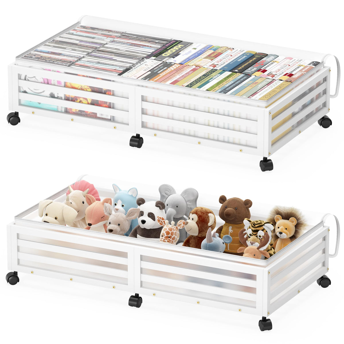 Under Bed Storage Bins with Wheels, Bamboo Shoe Organizer