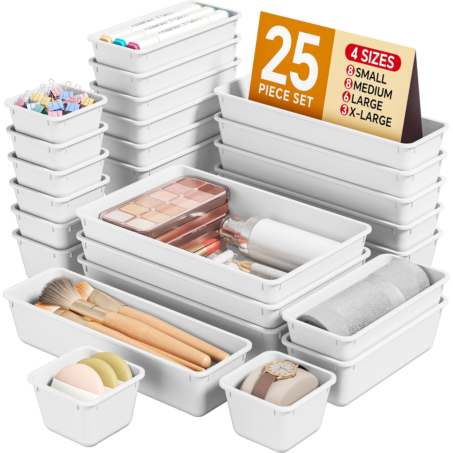 KEMETHY 25 PCS Plastic Drawer Organizers Set