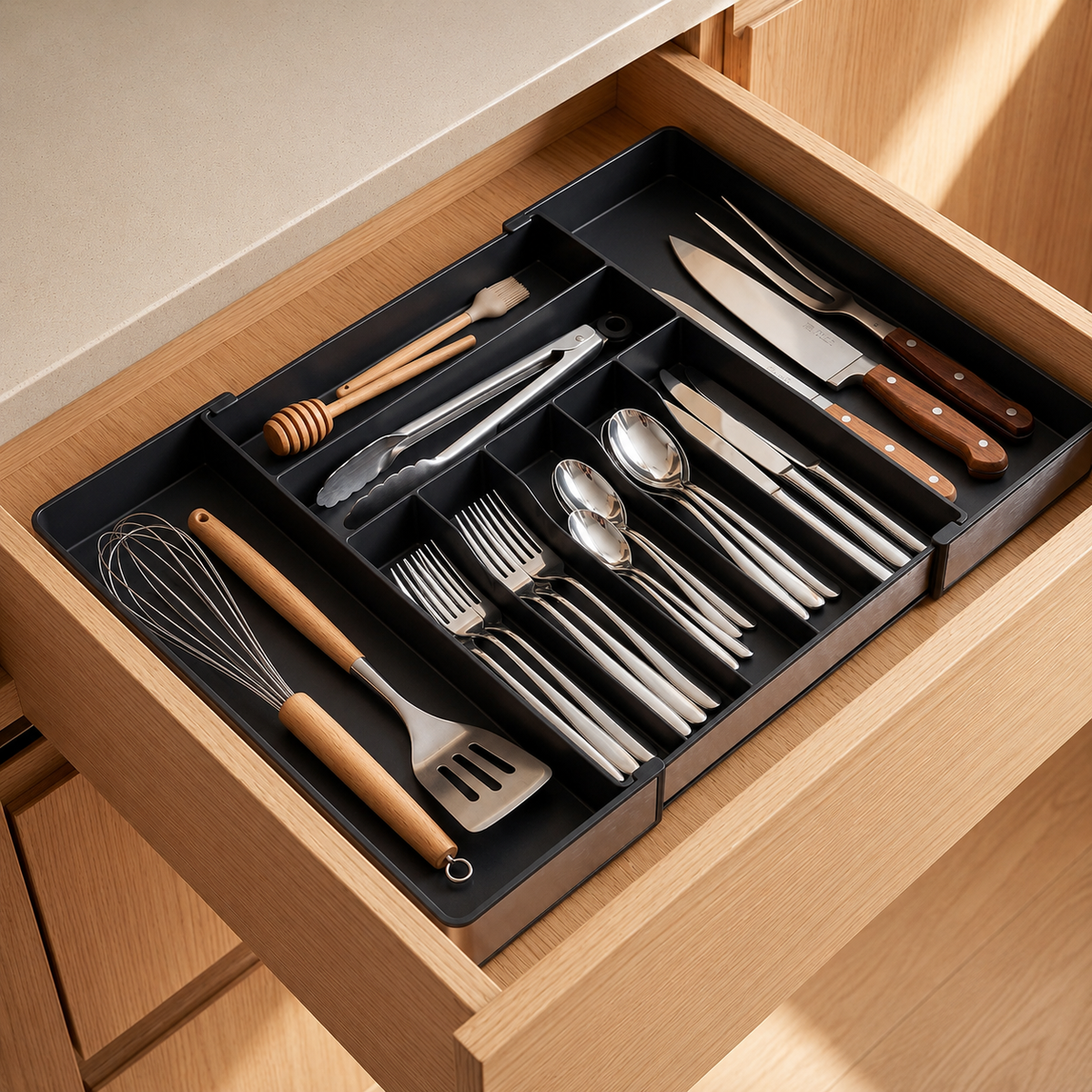 Expandable Silverware Organizer, 9 Slot Utensil Drawer Tray