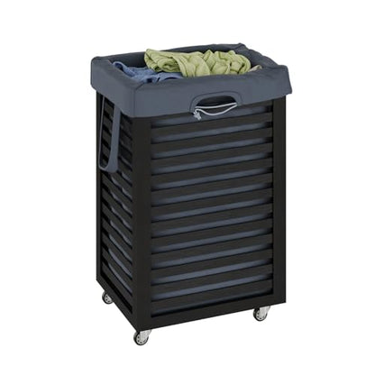 Bamboo Laundry Hamper with Wheels, Removable Liner Basket