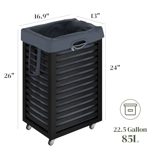 Bamboo Laundry Hamper with Wheels, Removable Liner Basket