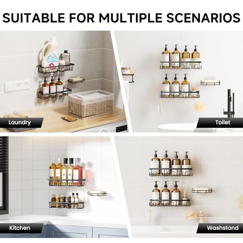 Adhesive Shower Caddy with Soap Holder, Rustproof Bathroom Shelf