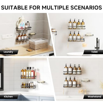 Adhesive Shower Caddy with Soap Holder, Rustproof Bathroom Shelf