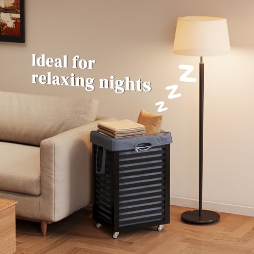 Bamboo Laundry Hamper with Wheels, Removable Liner Basket