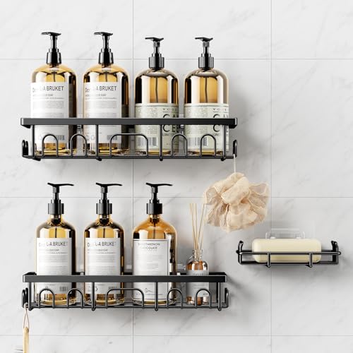Adhesive Shower Caddy with Soap Holder, Rustproof Bathroom Shelf
