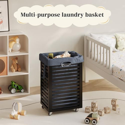 Bamboo Laundry Hamper with Wheels, Removable Liner Basket