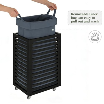 Bamboo Laundry Hamper with Wheels, Removable Liner Basket