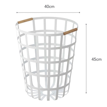 Round Laundry Basket with Steel Frame and Wood Handle