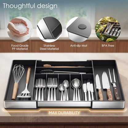 Expandable Silverware Organizer, 9 Slot Utensil Drawer Tray