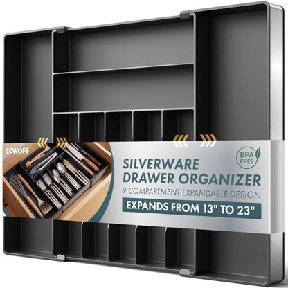 Expandable Silverware Organizer, 9 Slot Utensil Drawer Tray