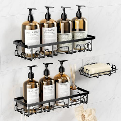 Adhesive Shower Caddy with Soap Holder, Rustproof Bathroom Shelf