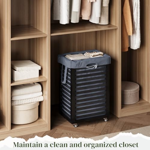 Bamboo Laundry Hamper with Wheels, Removable Liner Basket