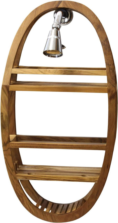 AquaTeak Patented Moa Shield Oval Teak Shower Organizer