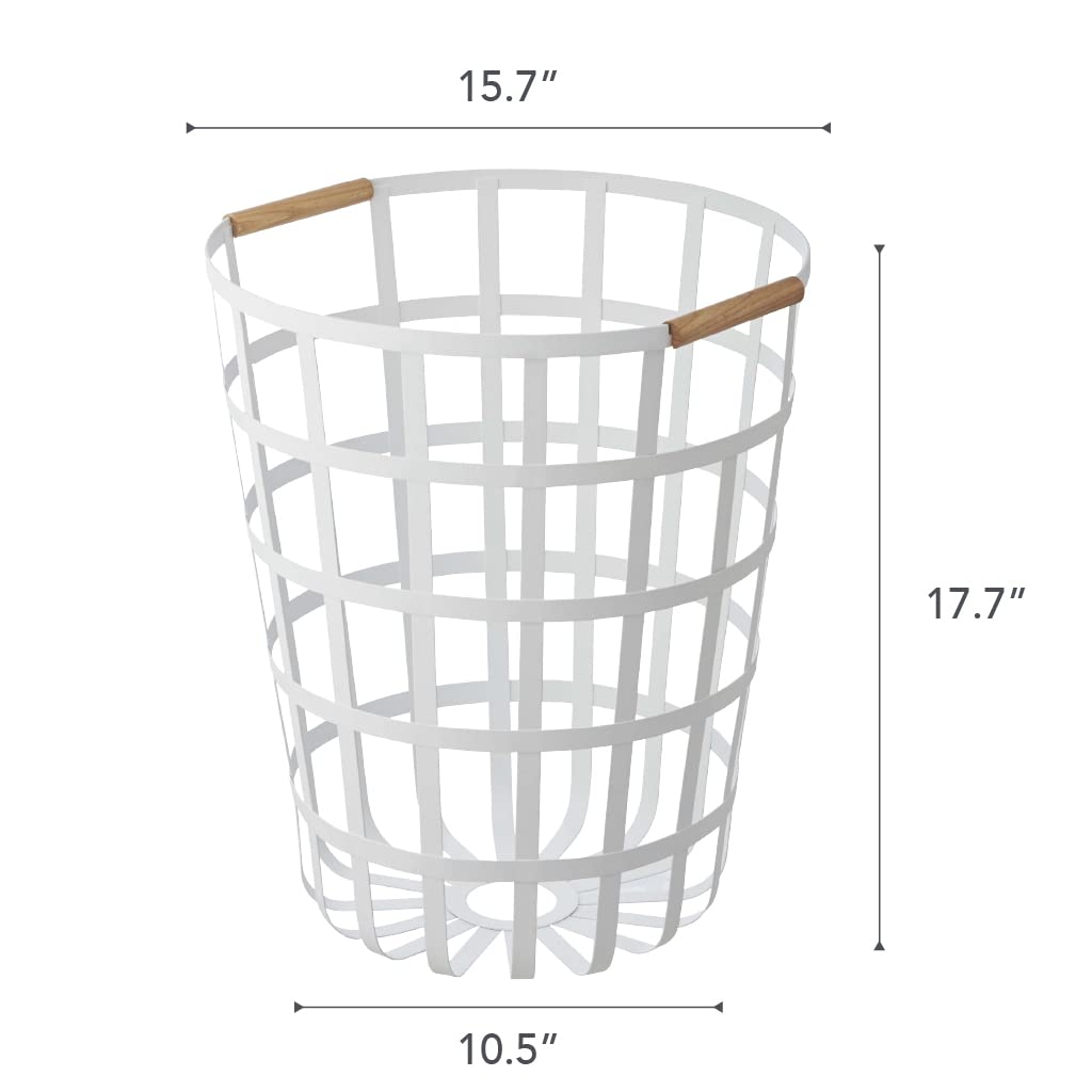 Round Laundry Basket with Steel Frame and Wood Handle