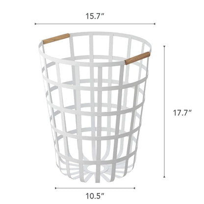 Round Laundry Basket with Steel Frame and Wood Handle