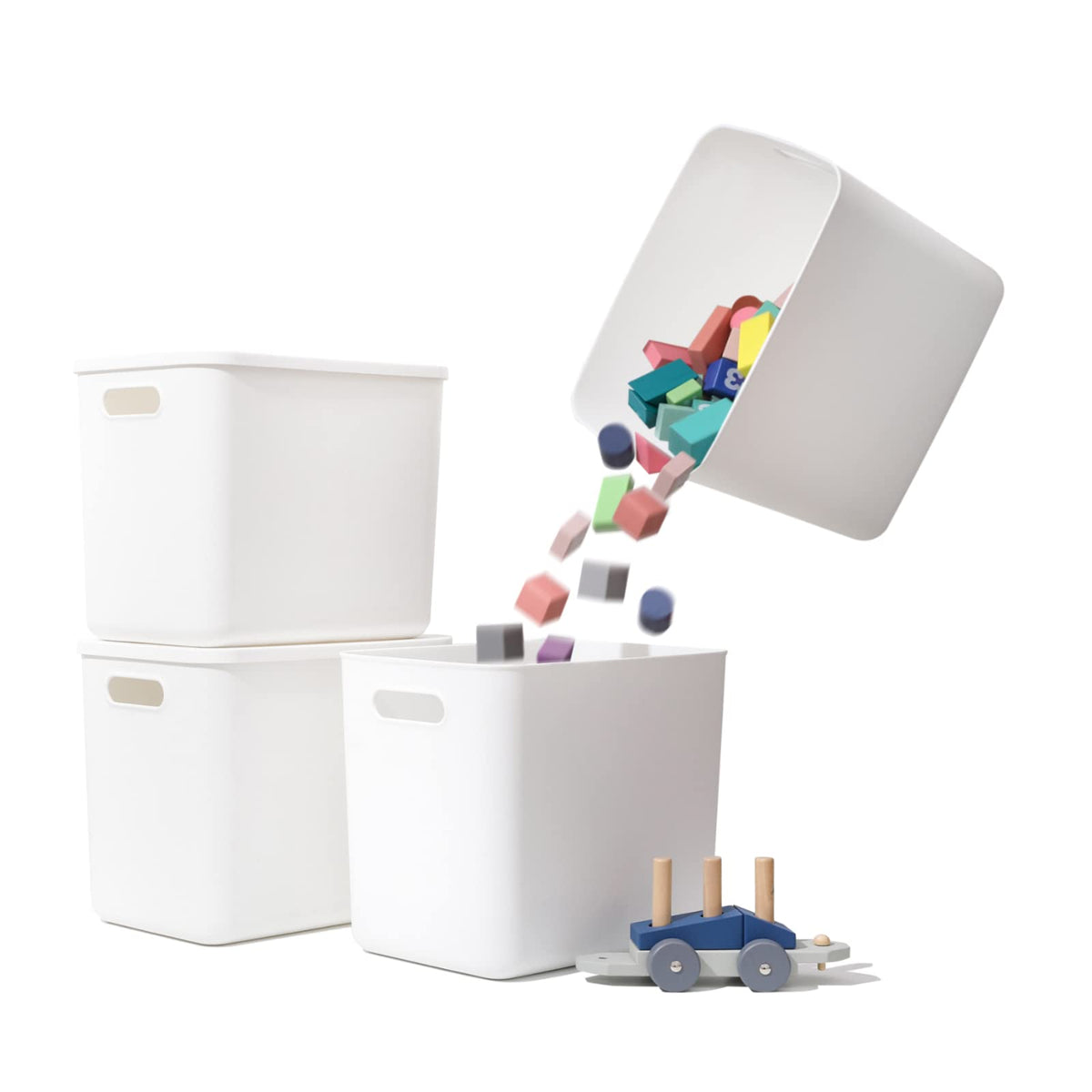 Plastic Storage Baskets with Lids, Woven Organizer Bins