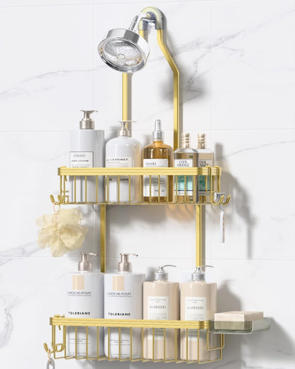 Aluminum Hanging Shower Caddy with Hooks and Soap Holder