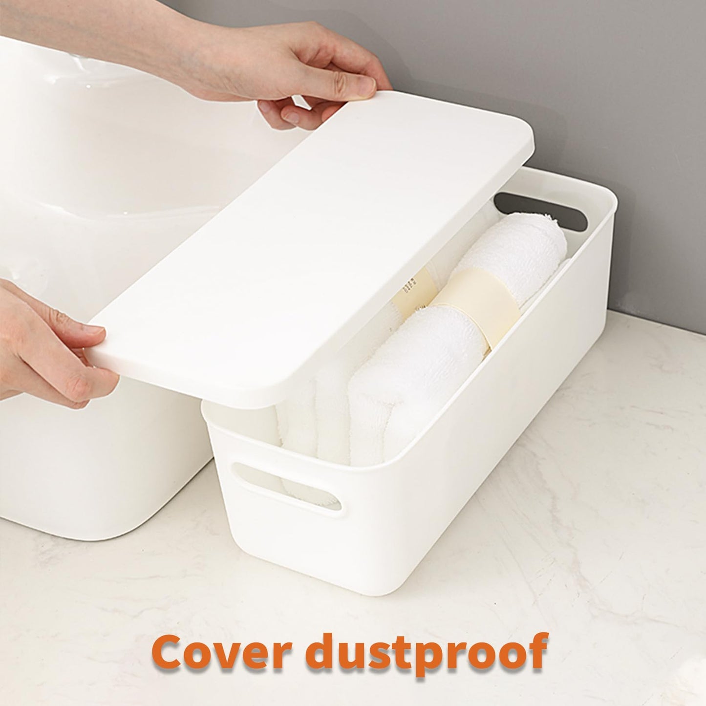 Plastic Storage Baskets with Lids, Woven Organizer Bins