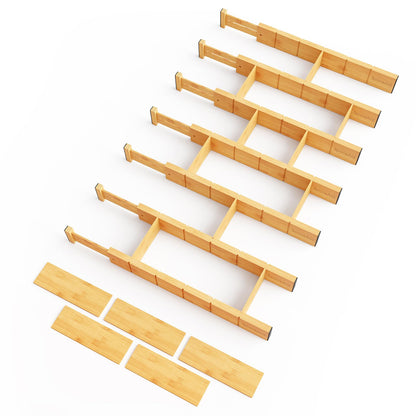 Bamboo Drawer Dividers with Labels, Adjustable Organizer Inserts