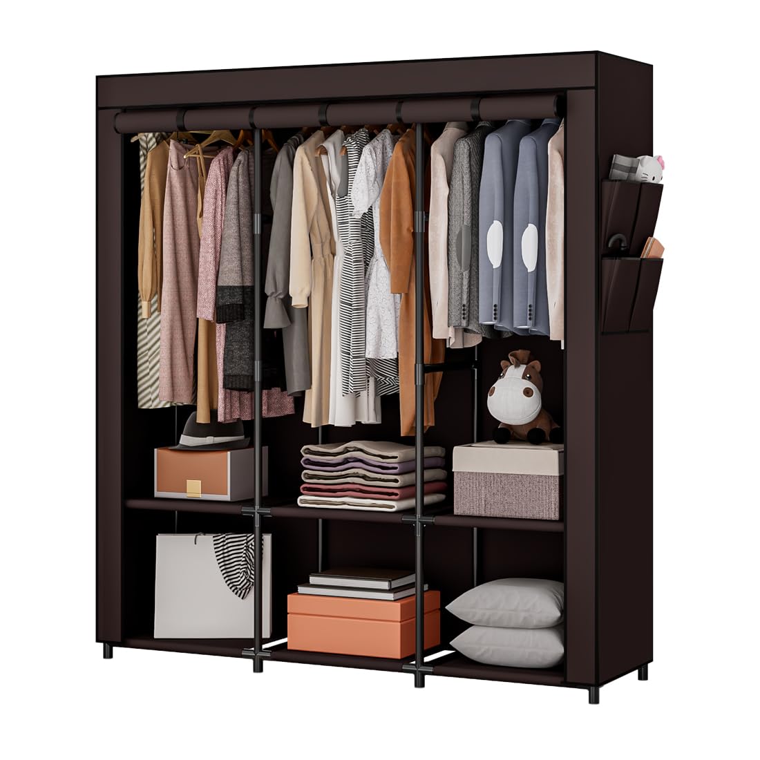 Portable Wardrobe Closet with Metal Hanging Rack Storage