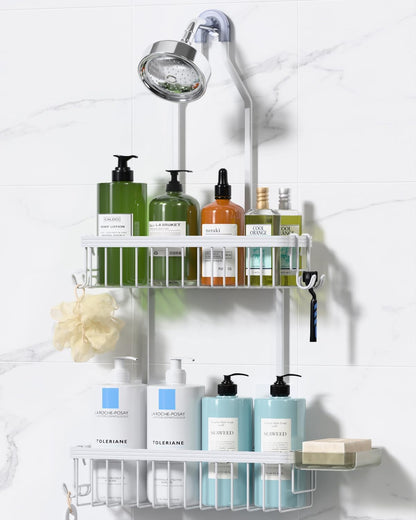 Aluminum Hanging Shower Caddy with Hooks and Soap Holder