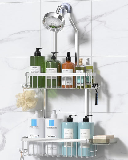Aluminum Hanging Shower Caddy with Hooks and Soap Holder