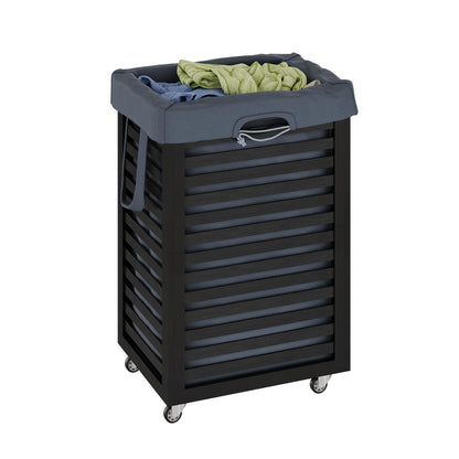 Bamboo Laundry Hamper with Wheels, Removable Liner Basket