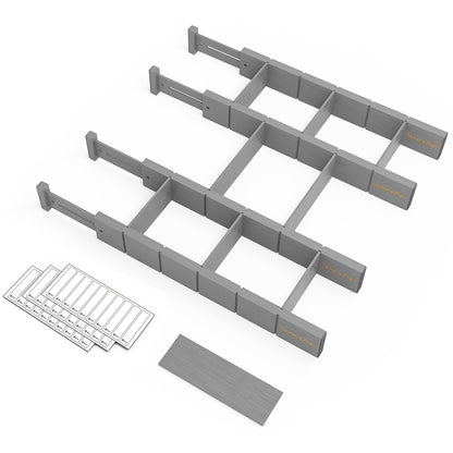Bamboo Drawer Dividers with Labels, Adjustable Organizer Inserts