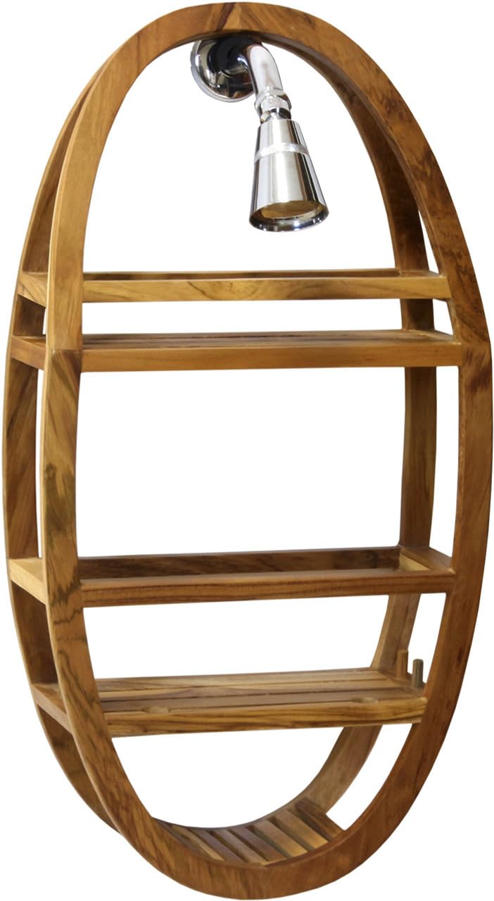 AquaTeak Patented Moa Shield Oval Teak Shower Organizer