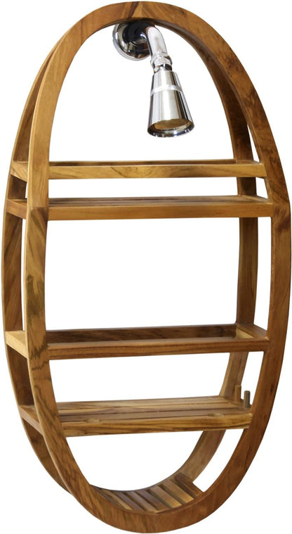 AquaTeak Patented Moa Shield Oval Teak Shower Organizer