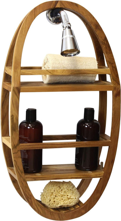 AquaTeak Patented Moa Shield Oval Teak Shower Organizer