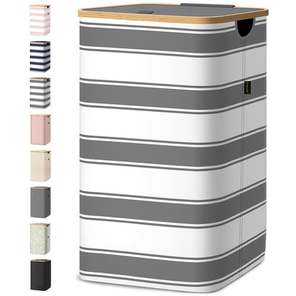 Laundry Hamper with Lid and Bamboo Handles, Tall Storage Basket