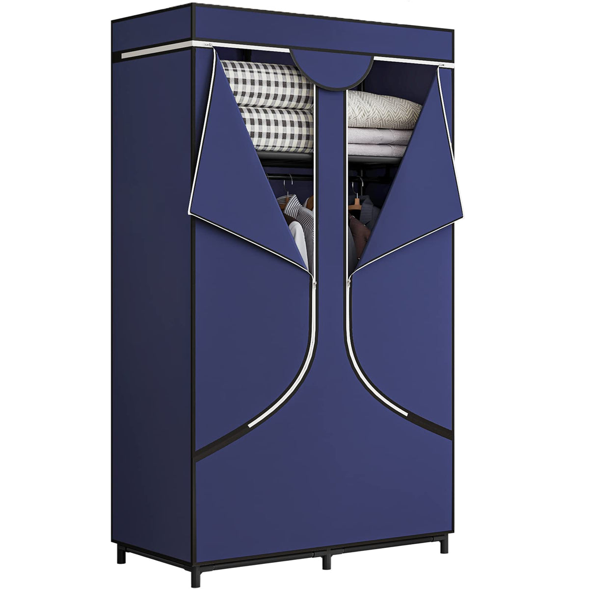 Portable Wardrobe Closet with Metal Hanging Rack Storage