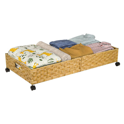 Gvztxoe Handwoven Rattan Underbed Storage with Wheels