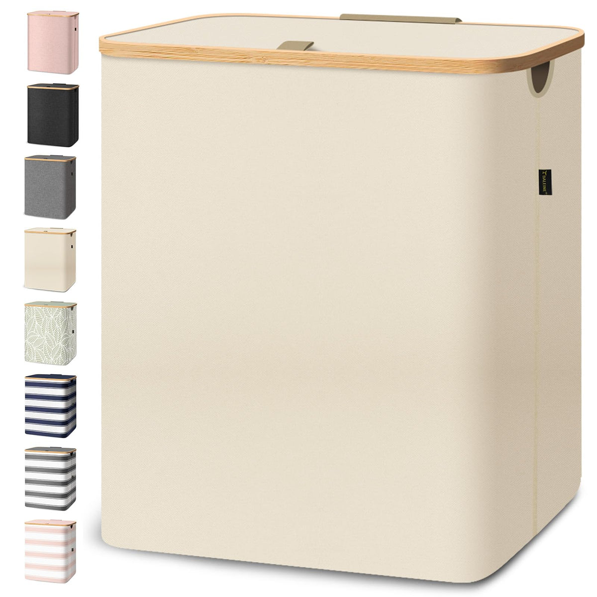 Laundry Hamper with Lid and Bamboo Handles, Tall Storage Basket