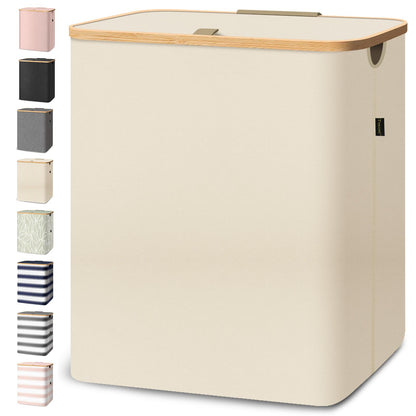 Laundry Hamper with Lid and Bamboo Handles, Tall Storage Basket