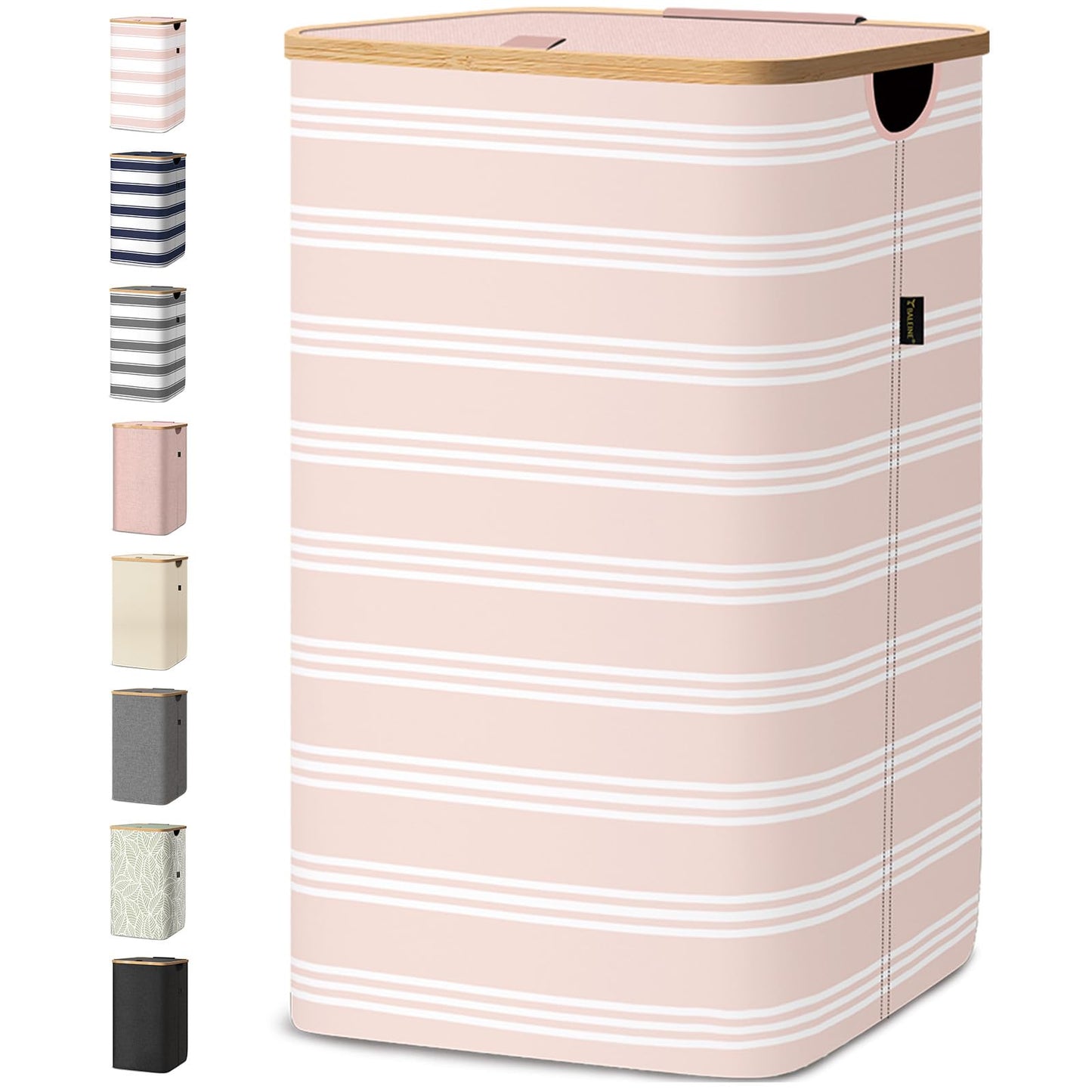 Laundry Hamper with Lid and Bamboo Handles, Tall Storage Basket