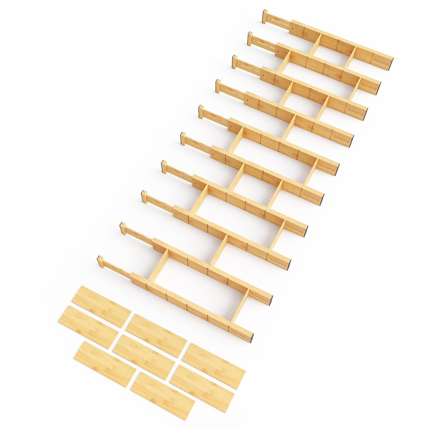 Bamboo Drawer Dividers with Labels, Adjustable Organizer Inserts