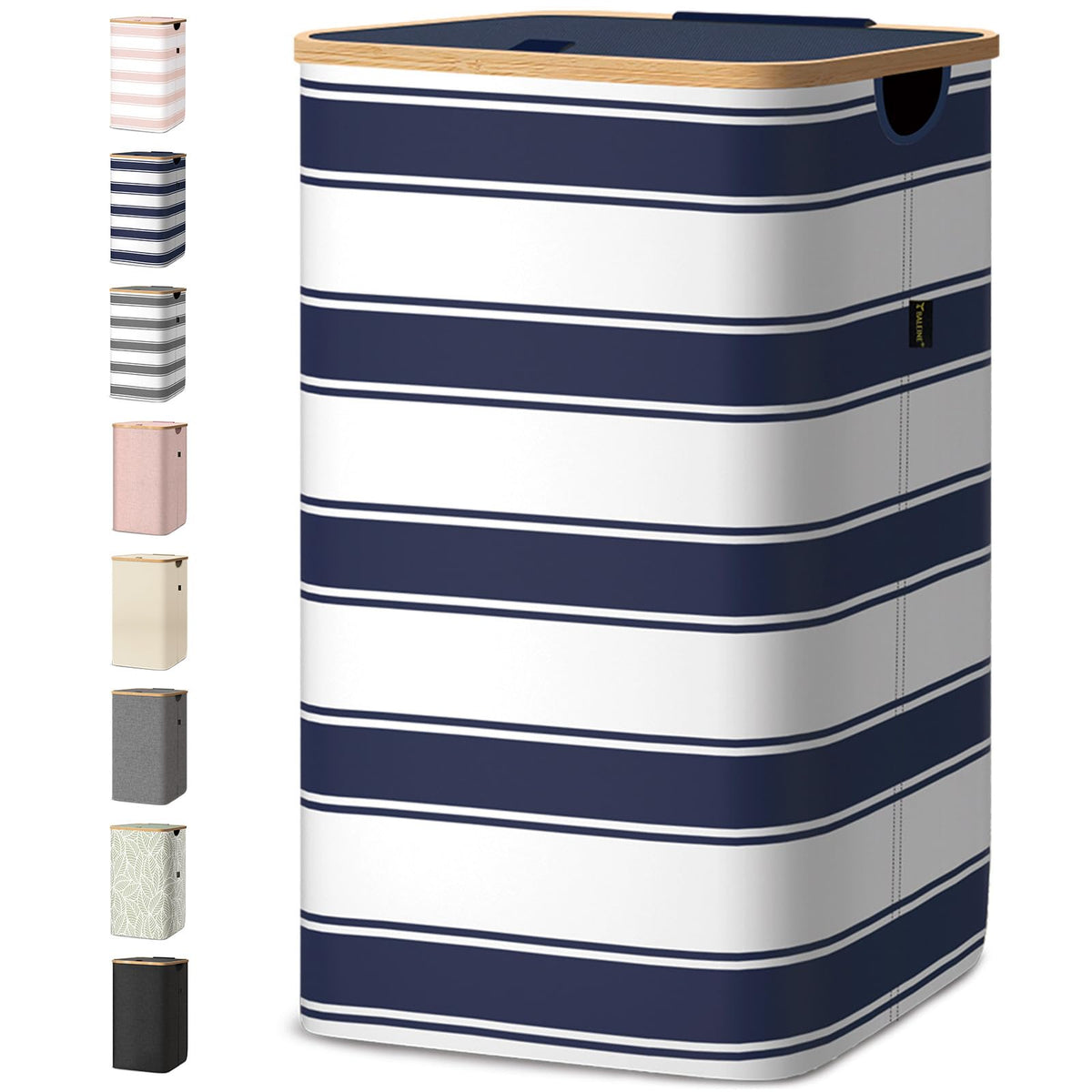 Laundry Hamper with Lid and Bamboo Handles, Tall Storage Basket