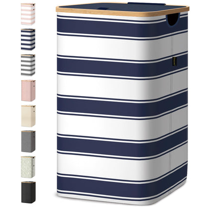Laundry Hamper with Lid and Bamboo Handles, Tall Storage Basket
