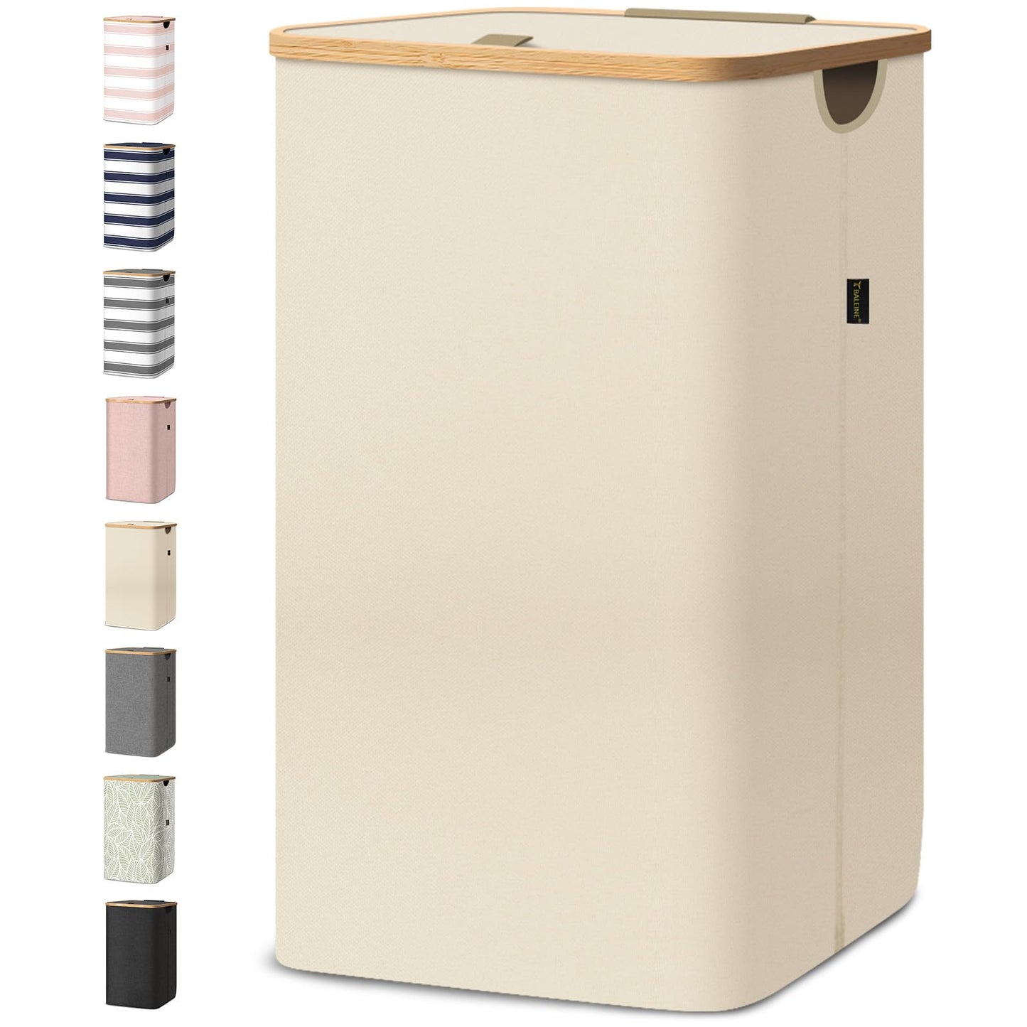 Laundry Hamper with Lid and Bamboo Handles, Tall Storage Basket