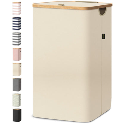 Laundry Hamper with Lid and Bamboo Handles, Tall Storage Basket