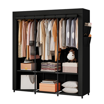 Portable Wardrobe Closet with Metal Hanging Rack Storage