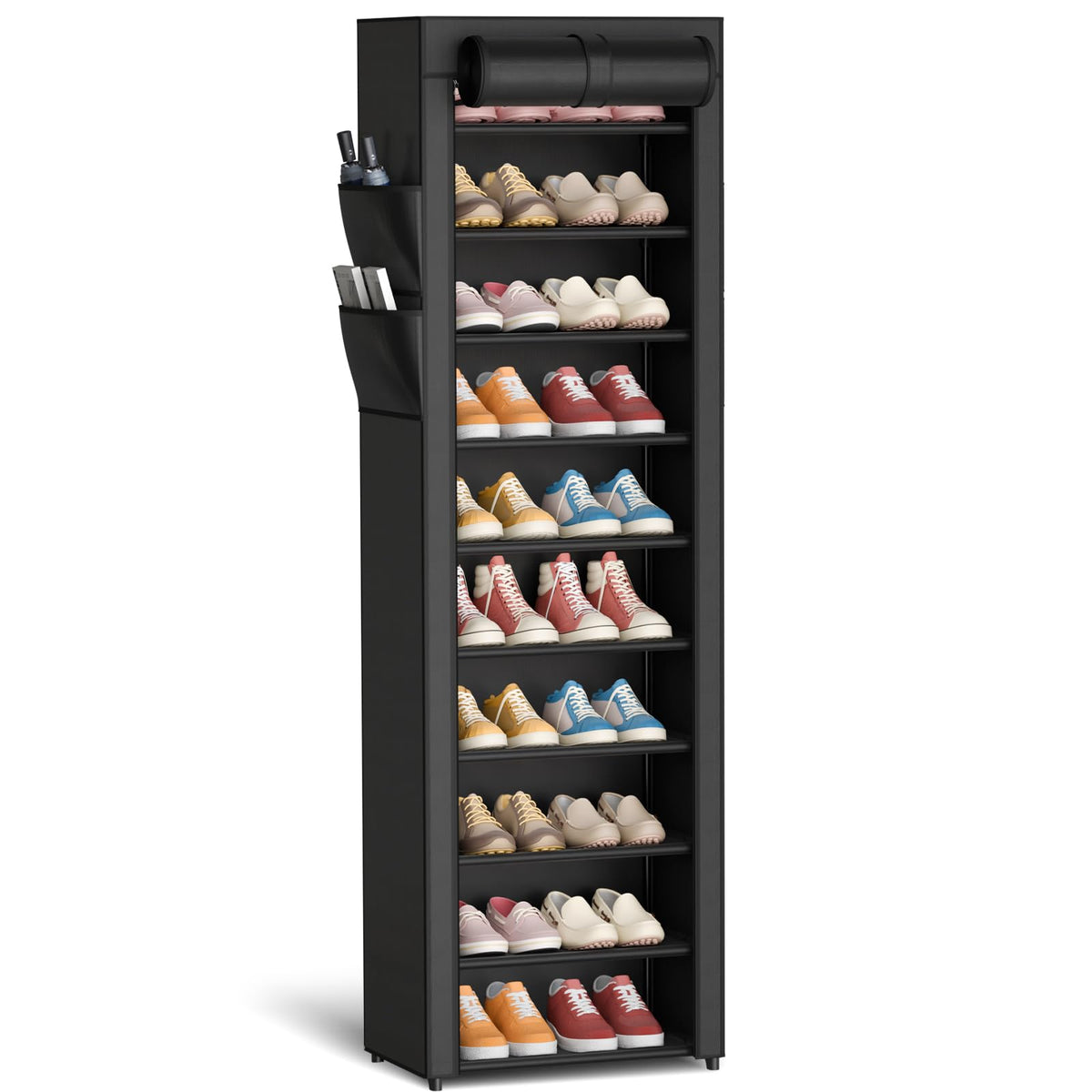 Kitsure 10-Tier Shoe Rack with Cover, Vertical Shelf