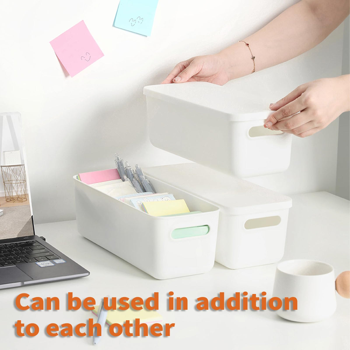 Plastic Storage Baskets with Lids, Woven Organizer Bins