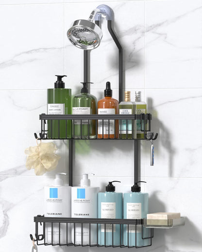 Aluminum Hanging Shower Caddy with Hooks and Soap Holder