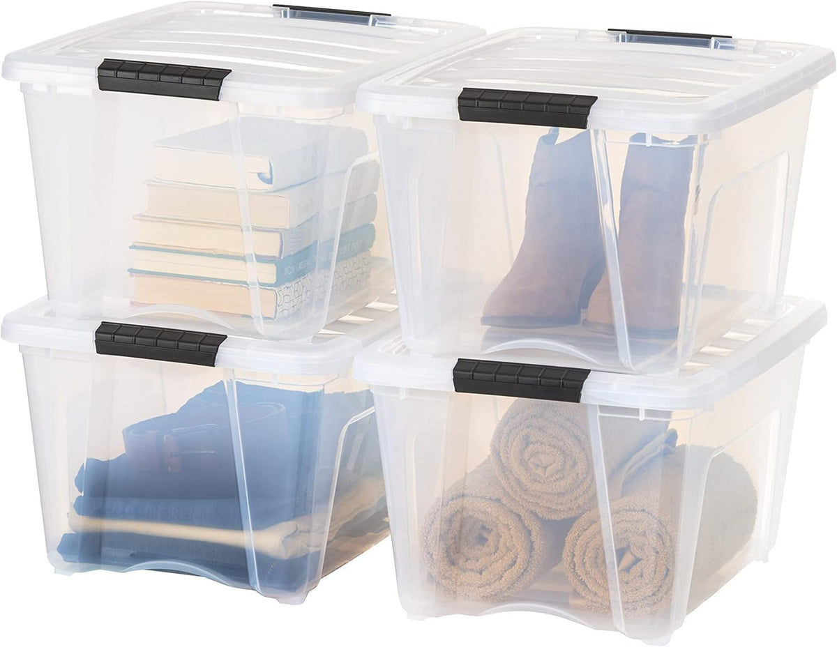 Stackable Storage Bins with Lids, Plastic Organizer Containers