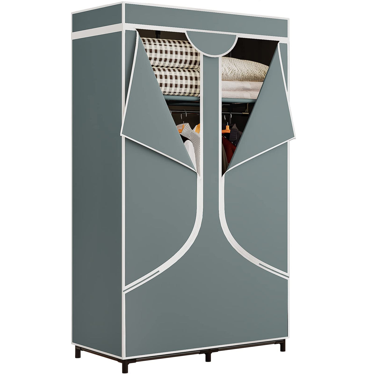 Portable Wardrobe Closet with Metal Hanging Rack Storage